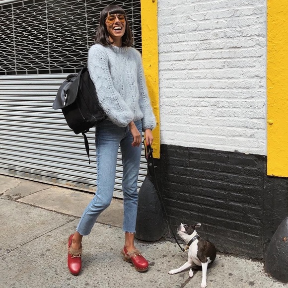 Gucci Amstel Horsebit red leather slingback accent round toe fur trim clogs - Picture 5 of 17